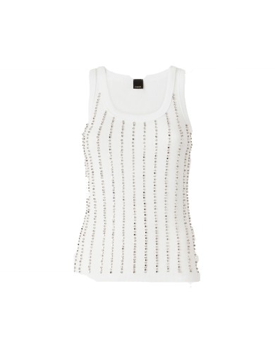 PINKO TOP CANOTTA COSTINA CECILY CON DETTAGLI BIANCO BRILLANTE 106265 126
