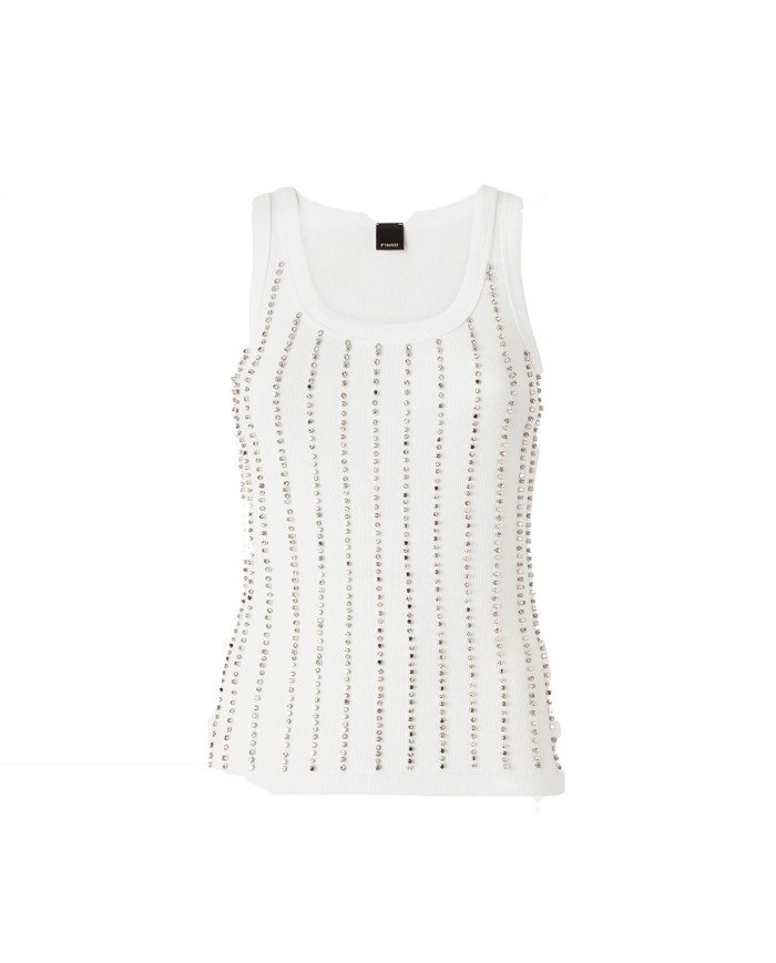 PINKO TOP CANOTTA COSTINA CECILY CON DETTAGLI BIANCO BRILLANTE 106265 126