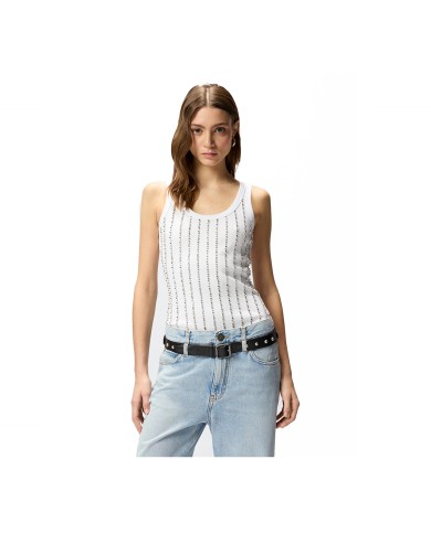 PINKO TOP CANOTTA COSTINA CECILY CON DETTAGLI BIANCO BRILLANTE 106265 126