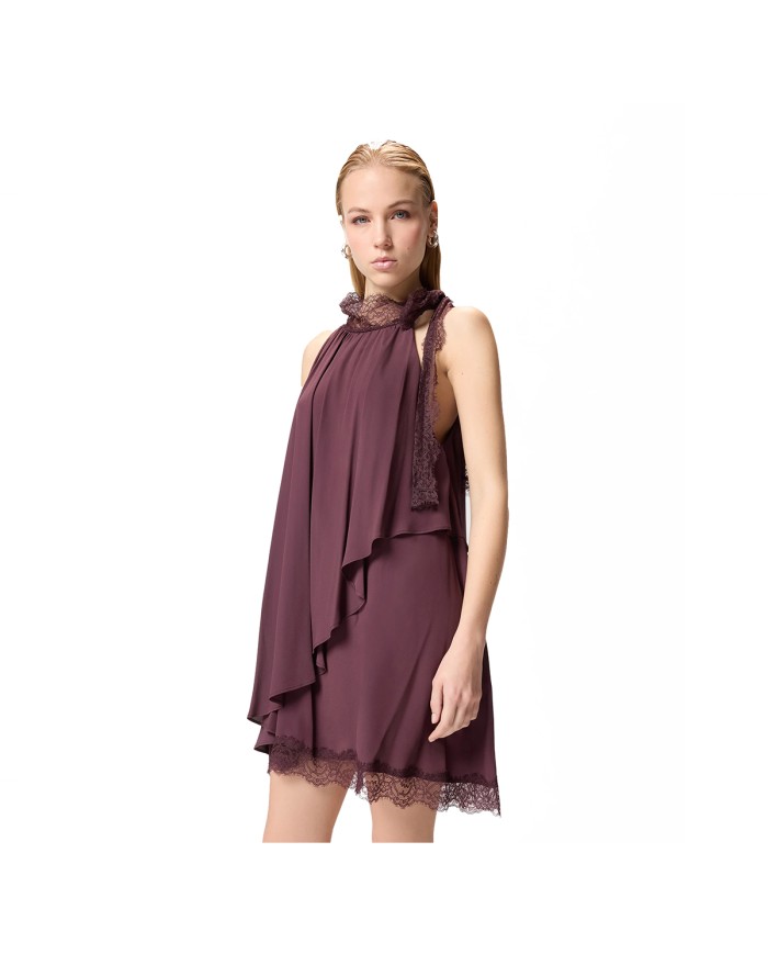 PINKO ABITO CREPE' DE CHINE CON DETTAGLI IN PIZZO MIRTILLO 106268 126