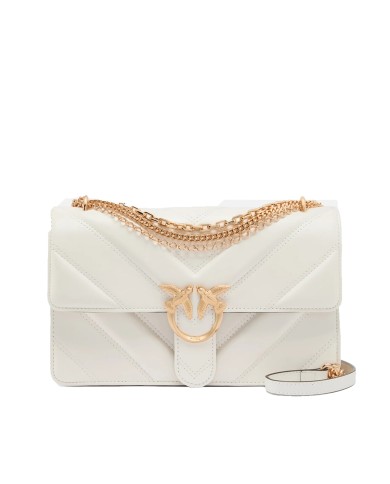 PINKO BORSA DONNA LOVE ONE CLASSIC TRIPLA CATENA BIANCO NEMBO - GOLD MORDORE' 106294 126