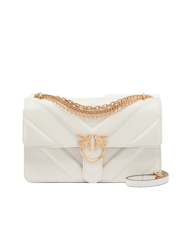 PINKO BORSA DONNA LOVE ONE CLASSIC TRIPLA CATENA BIANCO NEMBO - GOLD MORDORE' 106294 126