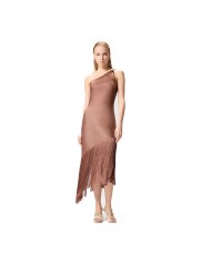 PINKO ABITO KIWI SATIN  MONOSPALLLA CON FRANGE MARRONE GHIANDA 106352 126