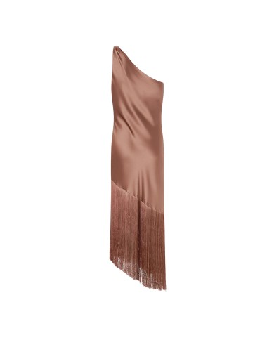 PINKO ABITO KIWI SATIN  MONOSPALLLA CON FRANGE MARRONE GHIANDA 106352 126