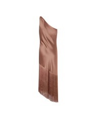 PINKO ABITO KIWI SATIN  MONOSPALLLA CON FRANGE MARRONE GHIANDA 106352 126