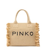 PINKO BORSA DONNA SHOPPER BAG RAFIA PAGLIA E NERO 106673 126