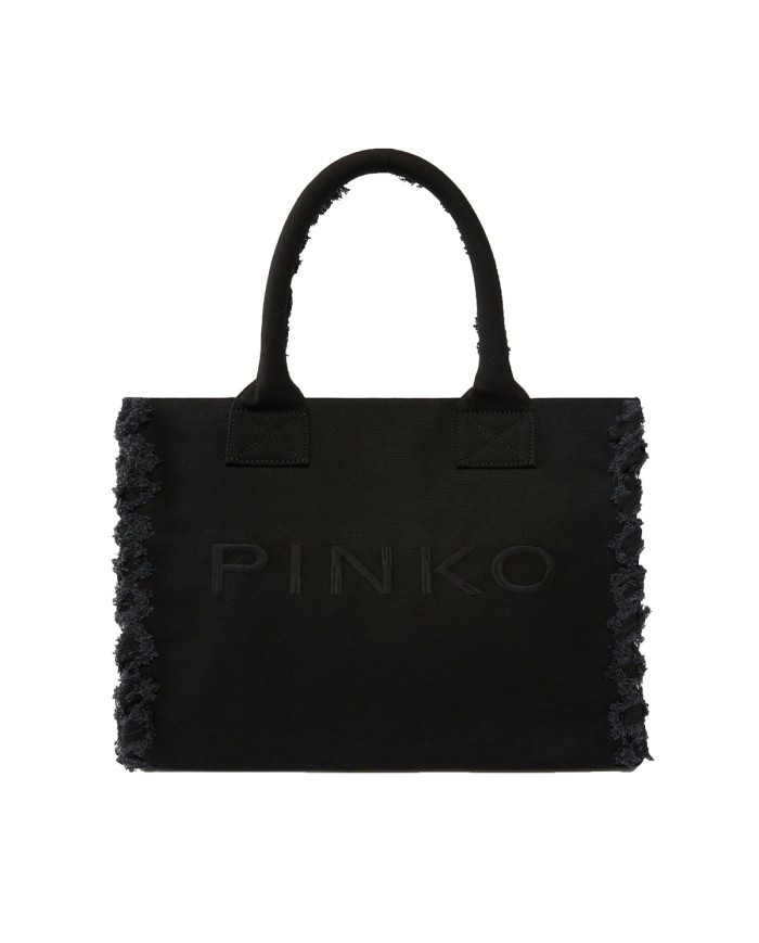PINKO BORSA DONNA SHOPPER BAG CANVAS NERO LIMOUSINE 106673 126