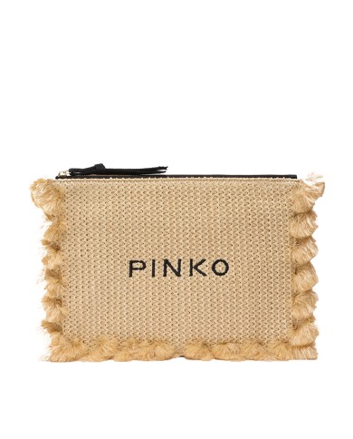 PINKO BORSA DONNA BUSTINA FLAT IN RAFIA PAGLIA E NERO 106718 126