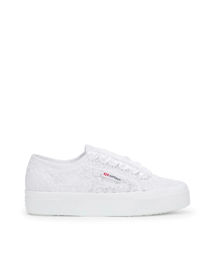 SUPERGA SCARPA DONNA SNEAKERS PLATOU FLOWER MACRAME' TOTAL WHITE S2136QW 126