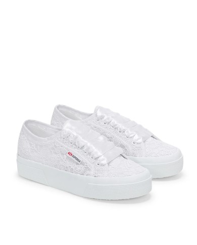 SUPERGA SCARPA DONNA SNEAKERS PLATOU FLOWER MACRAME' TOTAL WHITE S2136QW 126