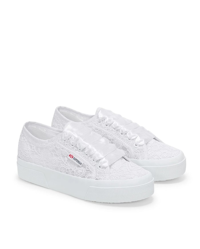 SUPERGA SCARPA DONNA SNEAKERS PLATOU FLOWER MACRAME' TOTAL WHITE S2136QW 126