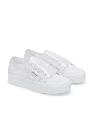 SUPERGA SCARPA DONNA SNEAKERS PLATOU FLOWER MACRAME' TOTAL WHITE S2136QW 126