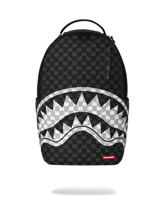 SPRAYGROUND ZAINO BLACK AND WHITE DRIP CHECK SHARK BACKPACK 910B8553NSZ 226