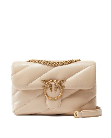 PINKO BORSA A TRACOLLA NAPPA TRAPUNTATA LOVE BAG PUFF CON CATENA GRIGIO FUMO/ANTIQUE GOLD 125