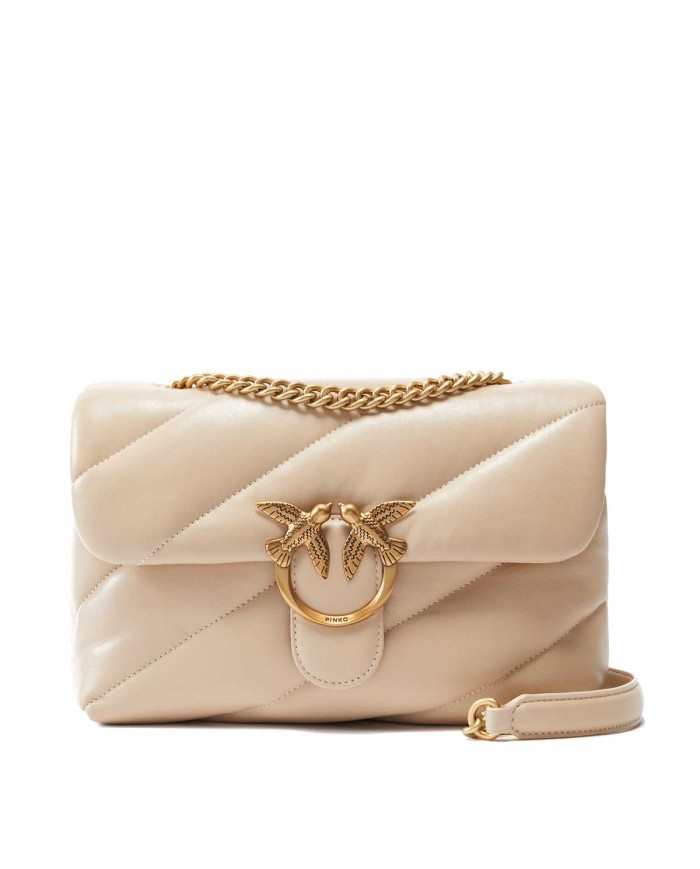 PINKO BORSA A TRACOLLA NAPPA TRAPUNTATA LOVE BAG PUFF CON CATENA GRIGIO FUMO/ANTIQUE GOLD 125