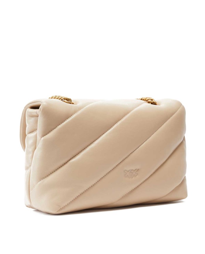 PINKO BORSA A TRACOLLA NAPPA TRAPUNTATA LOVE BAG PUFF CON CATENA GRIGIO FUMO/ANTIQUE GOLD 125