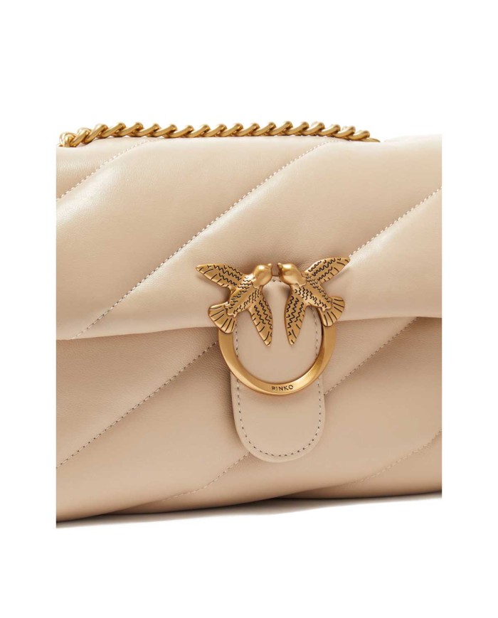 PINKO BORSA A TRACOLLA NAPPA TRAPUNTATA LOVE BAG PUFF CON CATENA GRIGIO FUMO/ANTIQUE GOLD 125