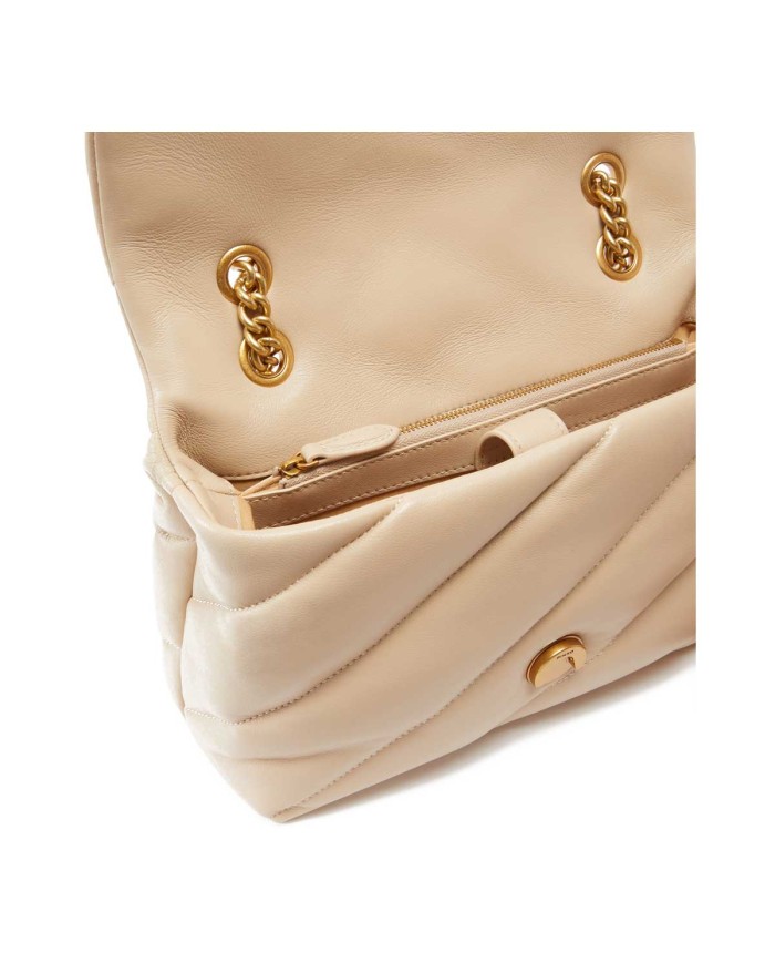 PINKO BORSA A TRACOLLA NAPPA TRAPUNTATA LOVE BAG PUFF CON CATENA GRIGIO FUMO/ANTIQUE GOLD 125