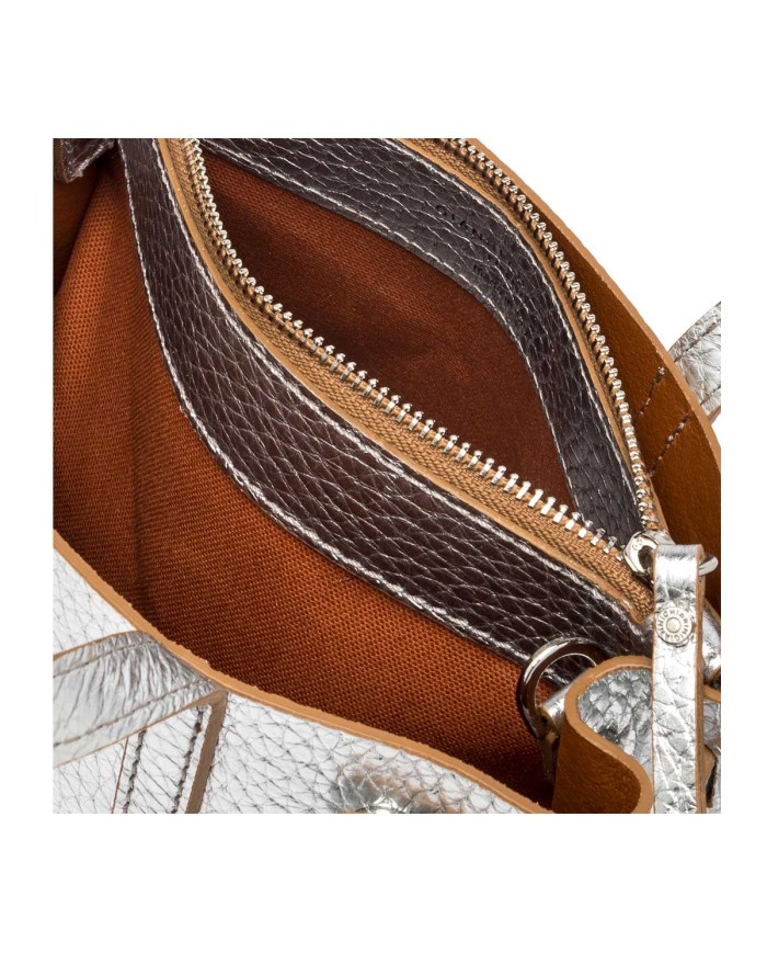 GIANNI CHIARINI MINI HAND BAG ALTEA CON TRACOLLA SILVER/ CARAMELLO BS 10965 RNGDBL 125