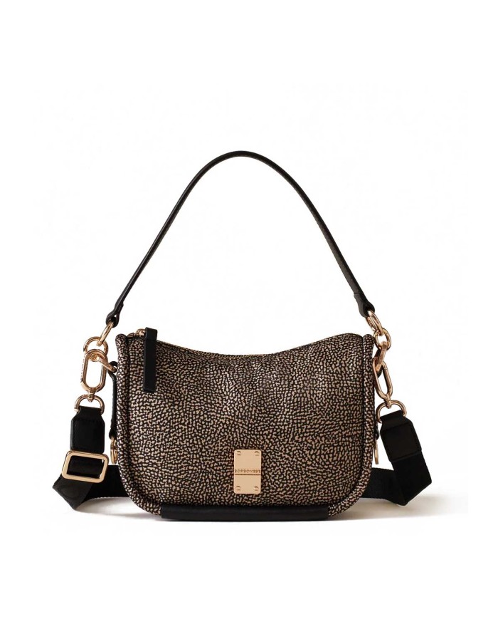 BORBONESE  HOBO SMALL CAHIER OP NATURALE/ NERO CON TRACOLLA A NASTRO 91010036I15