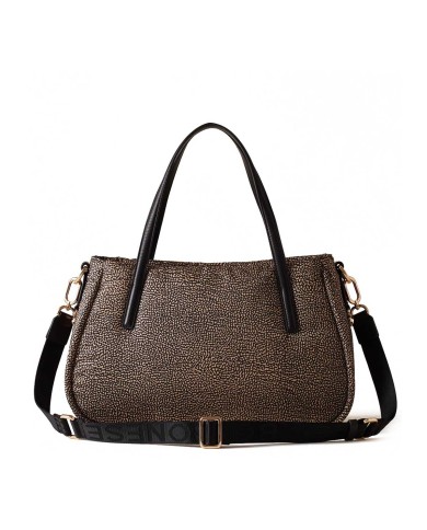 BORBONESE SHOPPER MEDIUM CAHIER CON TRACOLLA A NASTRO OP NATURALE NERO