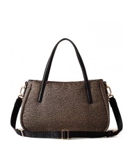 BORBONESE SHOPPER MEDIUM CAHIER CON TRACOLLA A NASTRO OP NATURALE NERO