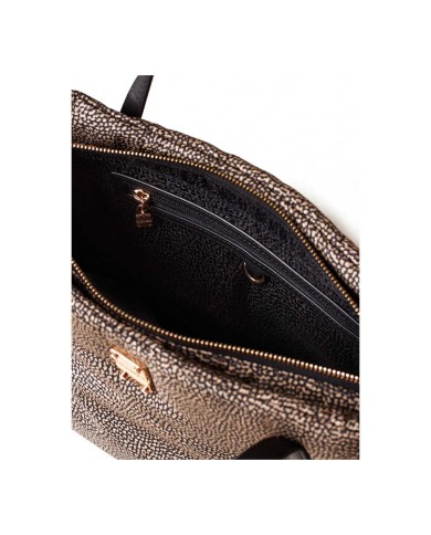 BORBONESE SHOPPER MEDIUM CAHIER CON TRACOLLA A NASTRO OP NATURALE NERO