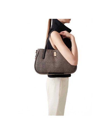 BORBONESE SHOPPER MEDIUM CAHIER CON TRACOLLA A NASTRO OP NATURALE NERO