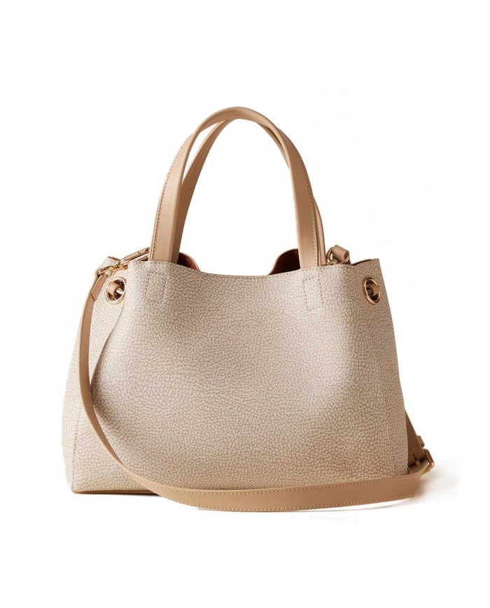 BORBONESE SHOPPER MEDIUM MARÈE CON TRACOLLA  SABBIA