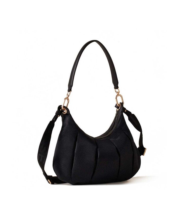BORBONESE HOBO SMALL CROISSANT DARK BLACK