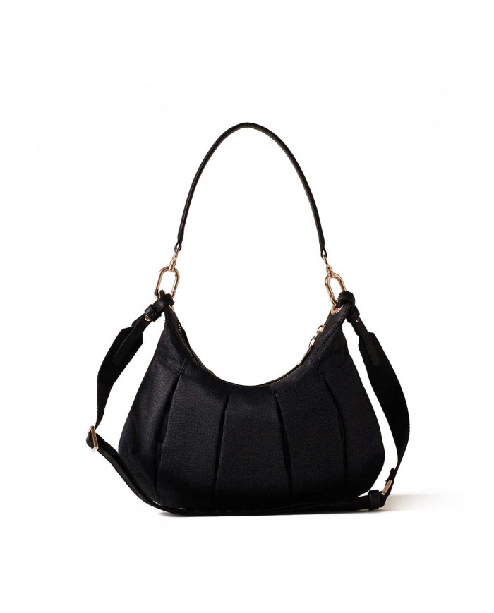 BORBONESE HOBO SMALL CROISSANT DARK BLACK