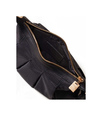 BORBONESE HOBO SMALL CROISSANT DARK BLACK