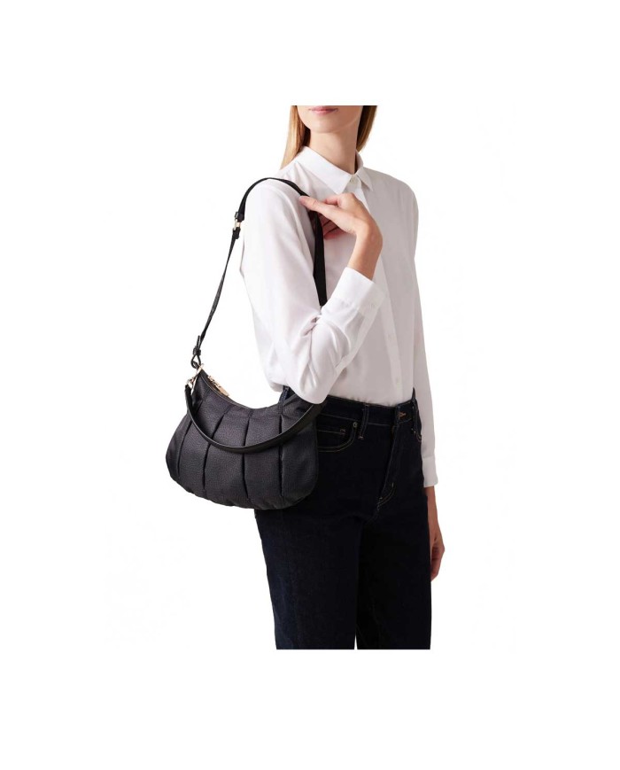 BORBONESE HOBO SMALL CROISSANT DARK BLACK