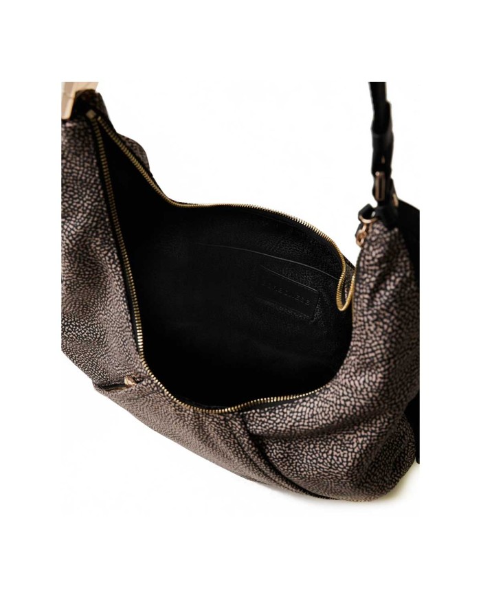 BORBONESE HOBO MEDIUM FOLD OP NATURALE/NERO