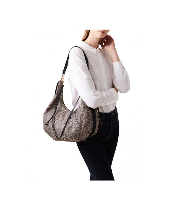 BORBONESE HOBO MEDIUM FOLD OP NATURALE/NERO