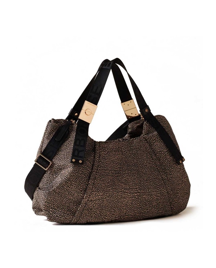 BORBONESE BAULETTO MEDIUM FOLD CON TRACOLLA OP NATURALE/ NERO