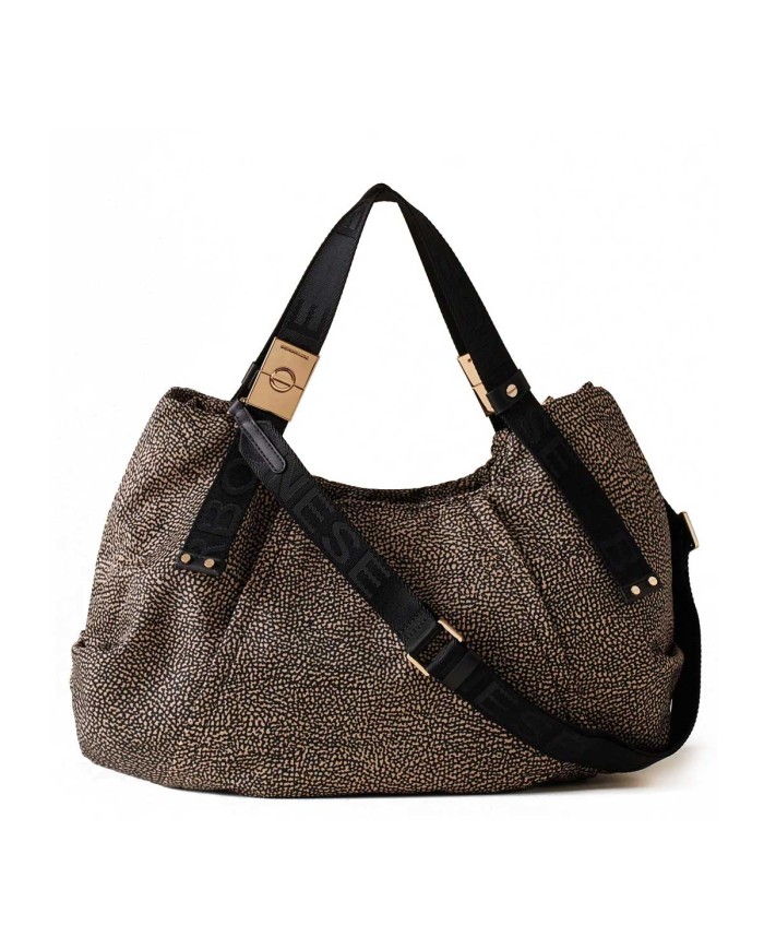 BORBONESE BAULETTO MEDIUM FOLD CON TRACOLLA OP NATURALE/ NERO