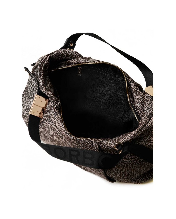 BORBONESE BAULETTO MEDIUM FOLD CON TRACOLLA OP NATURALE/ NERO