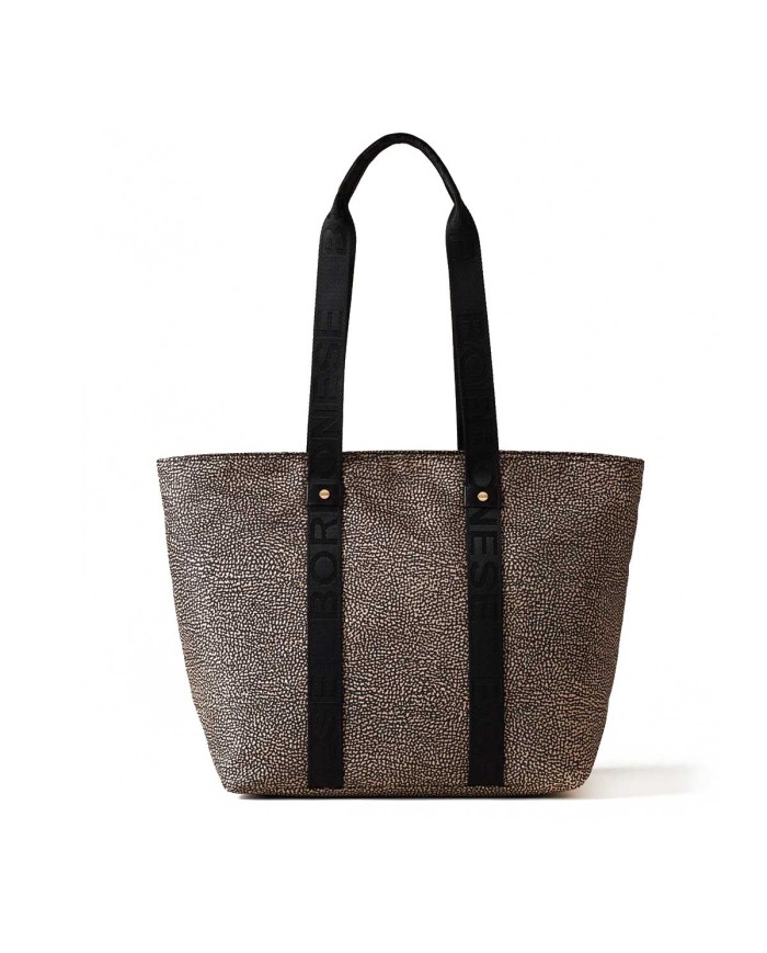 BORBONESE SHOPPER ECO LINE MEDIUM OP NATURALE/ NERO
