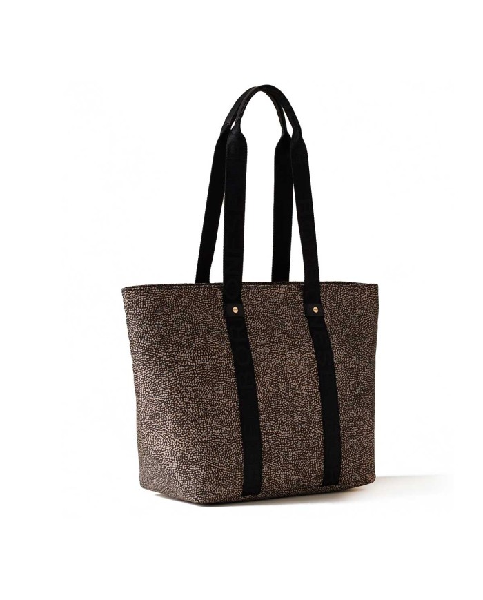 BORBONESE SHOPPER ECO LINE MEDIUM OP NATURALE/ NERO