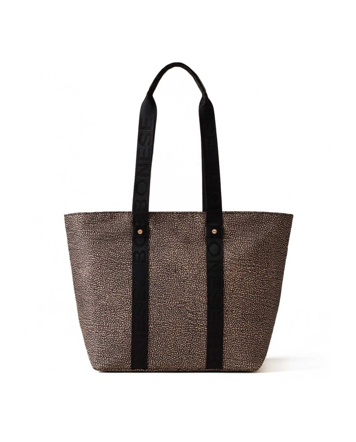 BORBONESE SHOPPER ECO LINE MEDIUM OP NATURALE/ NERO