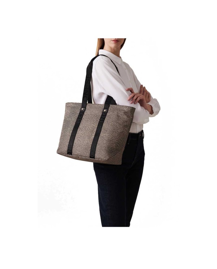 BORBONESE SHOPPER ECO LINE MEDIUM OP NATURALE/ NERO