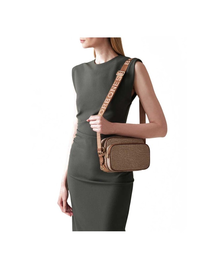 BORBONESE CAMERA CASE  SMALL BEIGE/MARRONE
