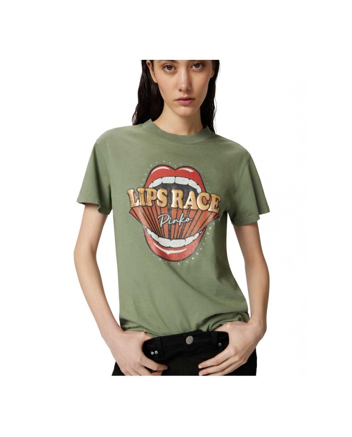 PINKO T-SHIRT JERSEY LIPS RACE VERDE 125