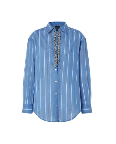 PINKO CAMICIA A RIGHE CON RICAMO GIOIELLO BLUETTE/BIANCO 125