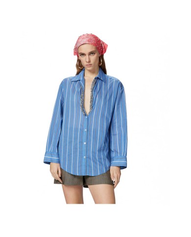 PINKO CAMICIA A RIGHE CON RICAMO GIOIELLO BLUETTE/BIANCO 125