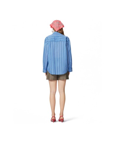 PINKO CAMICIA A RIGHE CON RICAMO GIOIELLO BLUETTE/BIANCO 125