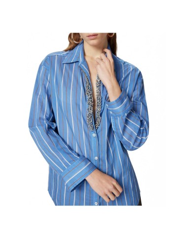PINKO CAMICIA A RIGHE CON RICAMO GIOIELLO BLUETTE/BIANCO 125