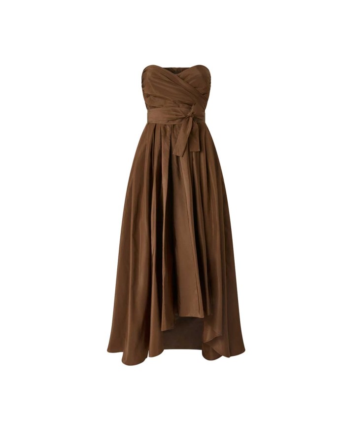 PINKO ABITO DA CERIMONIA IN TAFFETA' CON SCOLLO A CUORE MARRONE TERRA SCURO 125