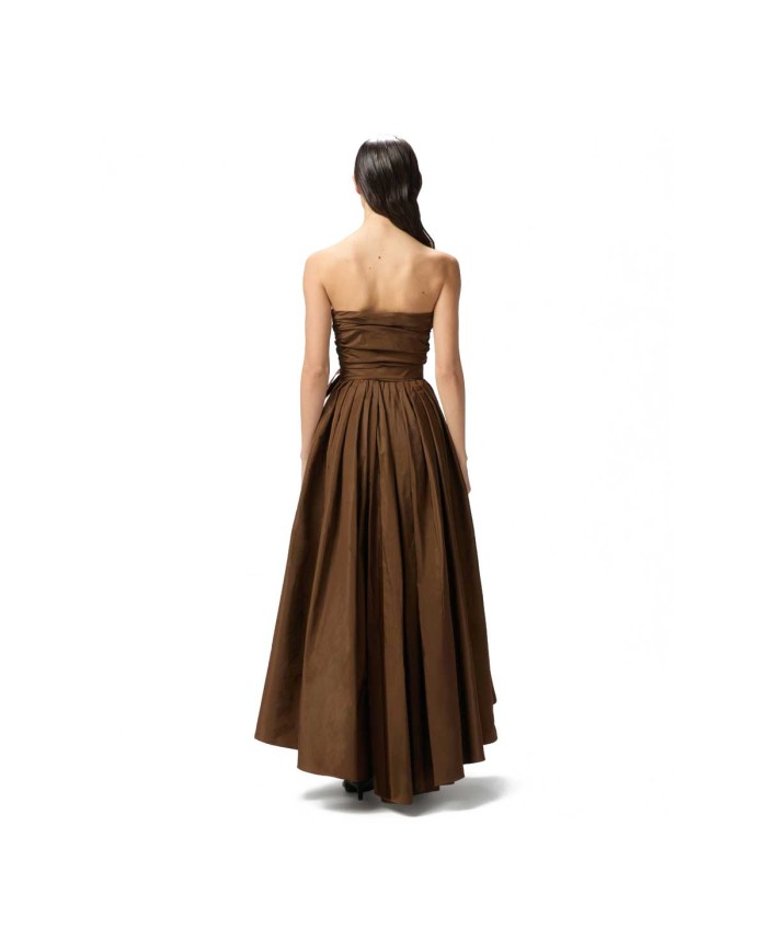 PINKO ABITO DA CERIMONIA IN TAFFETA' CON SCOLLO A CUORE MARRONE TERRA SCURO 125
